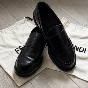 Fendi Frame Black Leather Slip-On Loafers